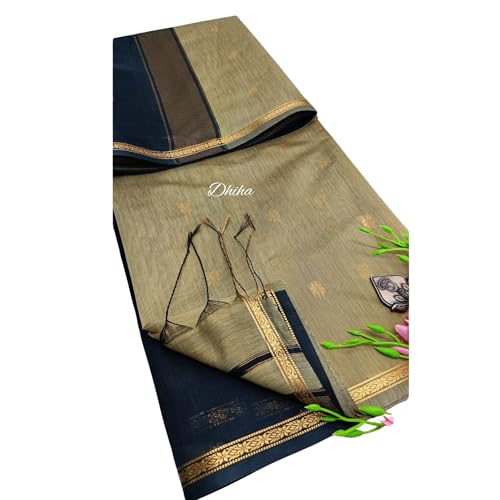 Image of Original Maheswari Cotton Silk Saree for Women | Kanjivaram Pure Silk Cotton Sari with Blouse | Zari Work | Tassels | Handloom Weave
