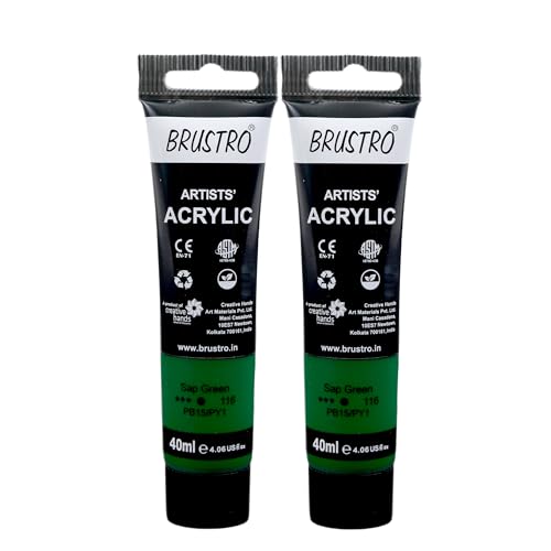 Image of BRUSTRO Artists Acrylic Paint Tube | 40ml, Sap Green (Pack of 2)|Non-Toxic, Water Based, Inter Mixable, Ideal for Painting, Textured Effects on Canvas, Paper, Fine Art Student and Professionals