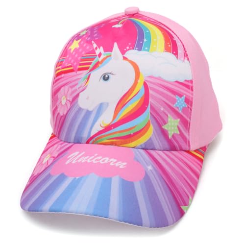 HSIXHAF 1 pcs Gorra de Béisbol para Niñas Gorra de Camionero para Niños Gorras Ajustables con Visera Gorras Informales Transpirables, patrón de Unicornio, Rosa Colorido