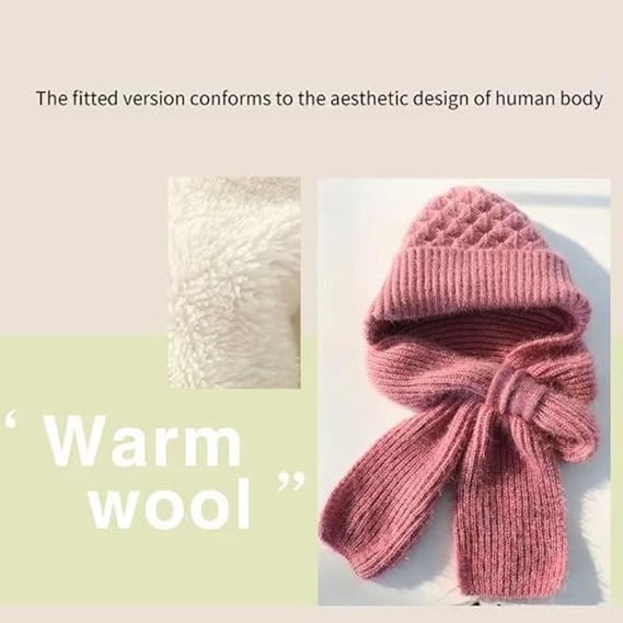 iYOGIzz Winter Cap for Women Woolen with Mufflers Women, 2 in 1 Mask Scarf Knitted Muffler & Girls Stylish caps Ear Protection (Multicolor) 1