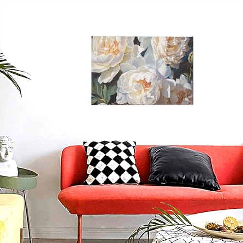 Toile murale moderne pivoine blanche 30,5 x 45,7 cm salon