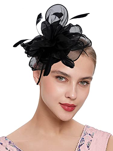 Yokawe Fascinators Hat For Women Tea Party Hats Ribbons Feathers Headband Kentucky Derby Hair Clip For Cocktail Wedding thumb #1