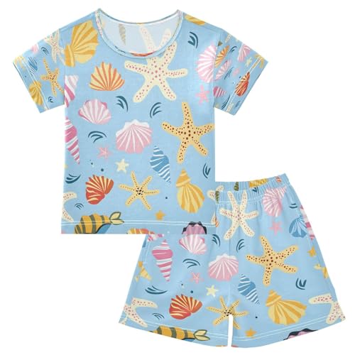 senya Short Sleeve Pajamas Sets Summer Cotton Sleepwear Hand Drawn Sea Shells