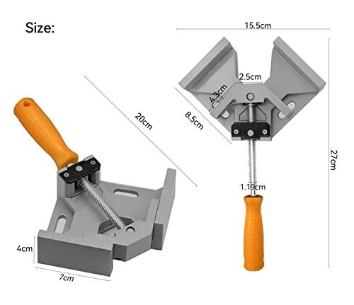 2 Stück Winkelspanner 90 Grad, Aluminium-Legierung Eckspanner, Mit Swing Kiefer, Single Handle, Winkelzwinge für Holzbearbeitung, Engineering
