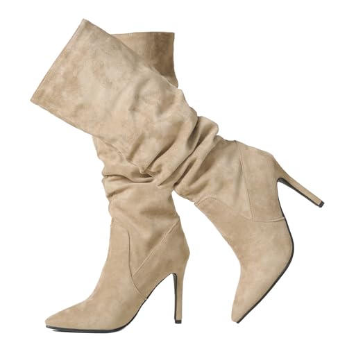 Ceciloroda Femmes's Knee Bottes Hautes Khaki Slouchy...