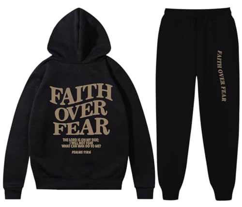 FAITH OVER FEAR 2 Piece Tracksuit Hoodie Christian Faith Religious God Man Woman Sweatshirt Suit