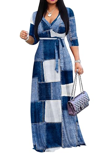 Image of FANDEE Plus Size Maxi Dress for Women Casual Summer Sundress V-Neck 3 /4 Sleeve