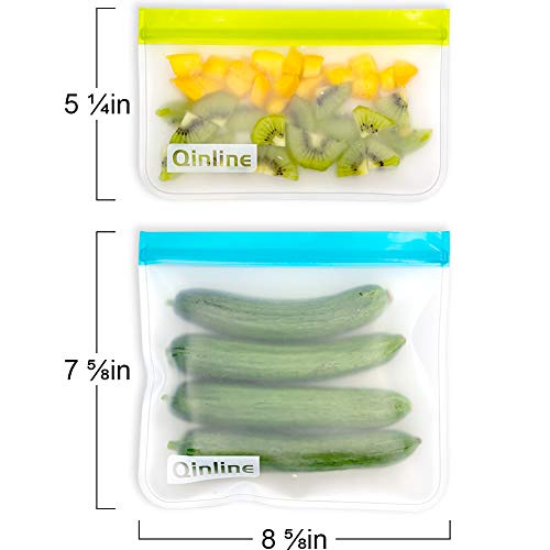 image for Qinline Reusable Storage Bags - 10 Pack Leakproof Freezer Bag(5 Reusab