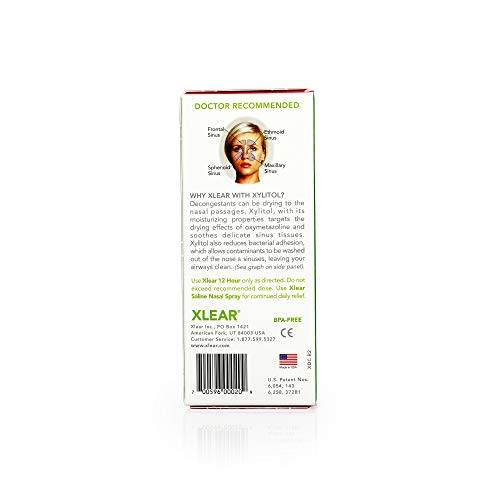 Xlear 12-Hour Nasal Decongestant Spray, Natural Saline Nasal Spray with Xylitol and Oxymetazoline, Instant Sinus Pressure and Congestion Relief for Kids and Adults 0.5 fl oz (Pack of 1)