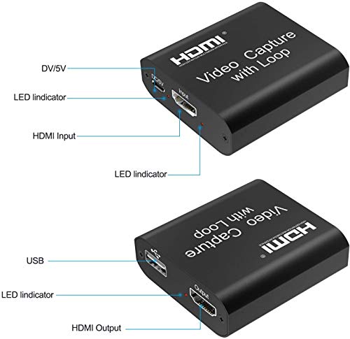 DIGITNOW Video Capture Card 4K HDMI Video Capture Device with Loop Out, Full HD 1080P Game Capture Video Recorder for Live Streaming, Broadcasting or Video Conference