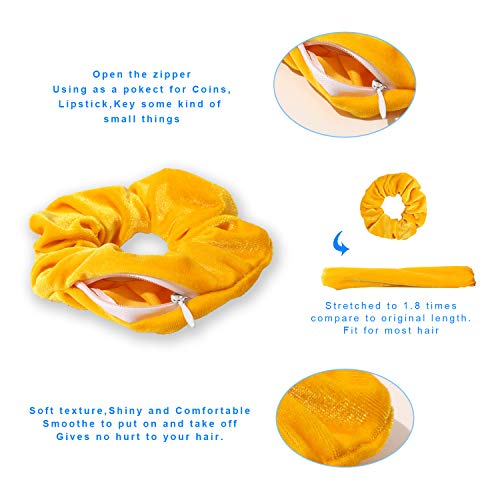 Velvet Hair Pocket Scrunchies Hair Ties Wth Hidden Zipper For Girls Women Cute Elastic Hair Accessories Great Scrunchy 6 Pcs #TOP3