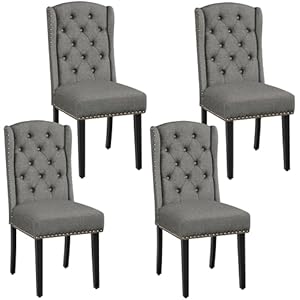 Yaheetech Set van 4 keukenstoelen met vleugelvormige rugleuning, gestoffeerde eetkamerstoel, tot 140 kg belastbaar voor eetkamer/keuken/woonkamer/slaapkamer, lichtgrijs