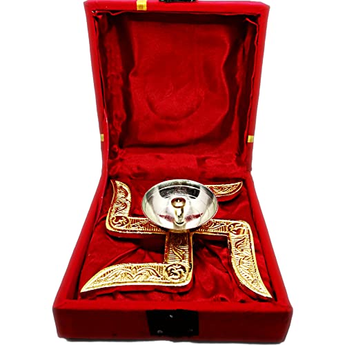 Image of Brass Swastik Diya for Puja | Pack of 5 | Diwali Pooja Decoration | Akhand Diya | Corporate and Wedding Gift