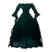 Abito da donna per l'autunno, aderente, a maniche a sbuffo, con spalle scoperte, volant, medievale, abito da festa, elegante, abito invernale da donna, solo in raso, verde, XL