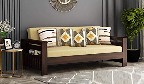Image of BN Furniture Solid Sheesham Wood Sofa Set 6,5,3&2 Seater Cushioned Back for Living Room Stylish, Durable & Comfortable for Home, Office, Hall, Guest Room (Walnut White Cushion 3 Seater, 3 Seater)