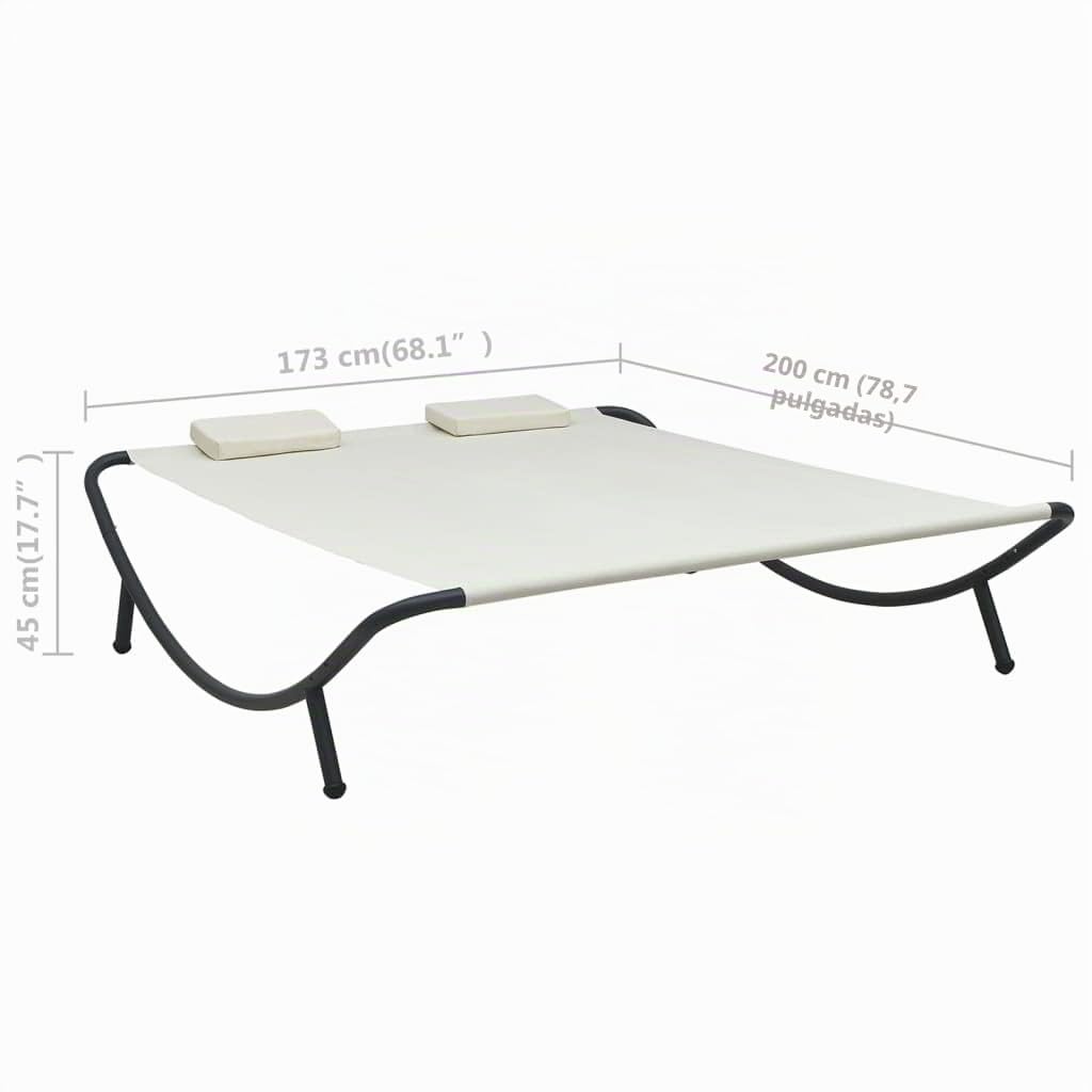 vidaXL Tumbona Doble de Exterior Patio Carpa Exterior Sofá Silla Aire Libre Decoración Toldo Chaise Longue Playa Balcón de Tela Crema