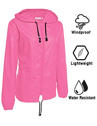 Avoogue Lightweight Raincoat Women's Waterproof Windbreaker Packable Outdoor Hooded Fall Rain Jacket Biking Coats Rose Red M - Thumbnail 3