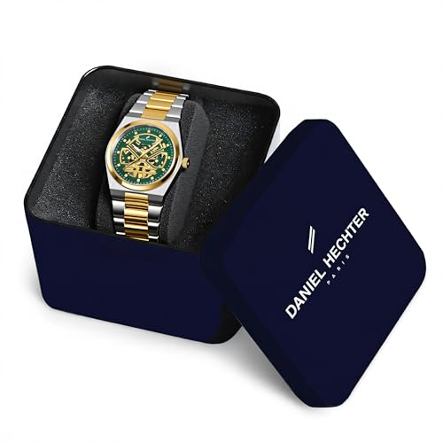 Image of Daniel Hechter Paris Austerlitz Collection Skeleton Style Analog Watch for Men with Luminous Hands and Stainless Steel Strap - Mechanical-Inspired.