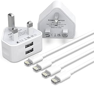 MFi Certified4Pack iPhone Charger Cable with 2Pack Dual USB Plug Adapter, 3/3/6/6 FT iPhone Charger Cable and 2Pack Dual Port USB Wall Charger Plug for iPhone 13 12 11 Xs/Xs Max/XR/X 8/7/6/6S Plus