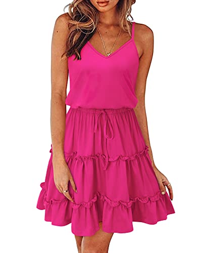 Image of Newshows Women's Summer Casual Dress Cute A Line Ruffle Hem Flattering Fit Beach Vacation Sundress