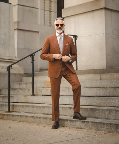 VENNYNG Men's Two-Piece Wedding Dress Suit Work Wear Summer Linen Breathable Jacket Pant Set Slim Fit4