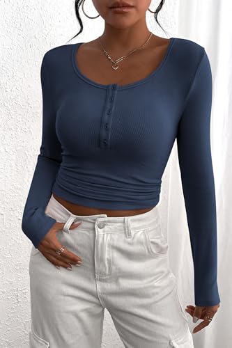 Image of PRETTYGARDEN Women's Fall Long Sleeve Henley T Shirts