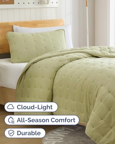 Image of Quilts Twin Size - Bedspread for Twin Size - Lightweight Comforter Set - Quilt Bedding Set for All-Seasons - Ultra Soft, Breathable & Comfy - Summer Coverlet with 1 Pillow Sham - 68 inch x 86 inch, Sage Green