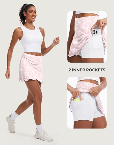 Image of M MOTEEPI 14 inch Scalloped Hem Skorts for Women with Pockets High Waisted Tennis Golf Athletic Skirt with Shorts 2026