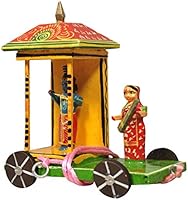 HAST SHILP Handmade Wooden Radha Krishna in Chariot Rath Golu Doll (13 cm x 8 cm x 14 cm)