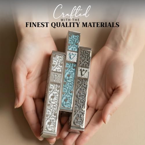 Image of SURI Mezuzah for Door with Scroll, 6 Inch Silver and Gray Mezuzah Case with Non Kosher Scroll Inside, Fits a 5 Inch Scroll, Includes Adhesive and Gift Box