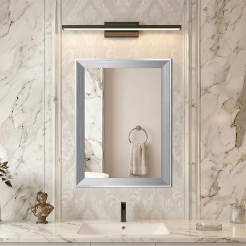 Image of DESBING 18 inchx24 inch Silver Bathroom Mirrors for Over Sink, Tempered Glass, Metal Frame, Rectangle Vanity Wall Mirror for Bathroom, Living Room, Bedroom, Horizontally or Vertically