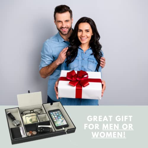 Mantello Valet Tray Nightstand Organizer - Gifts For Young Men, Nightstand Organizer For Men, Black Valet Tray For Men, Leather #TOP6