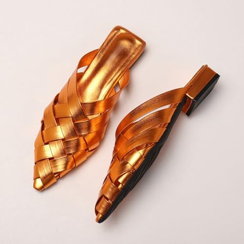 Low Block Heel Slingback Pointed Toe Braid Women Slippers3