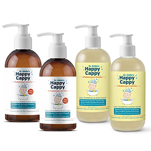 Happy Cappy Shampoo & Body Wash Bundle 4 Pack (2 Medicated Bottles + 2 Daily Bottles)