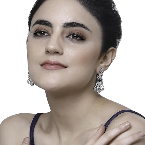 Rhodium-Plated Drop Earrings with American Diamonds