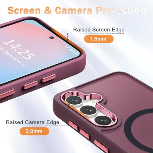 Image of for Samsung Galaxy S25+ Plus Case, Matte Magnetic Phone Case with 1 Screen Protector, Support for Magsafe, Translucent Frosted Shockproof Protective Cover for Samsung Galaxy S25+ Plus, Wine Red