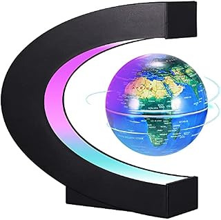 Floating Globe with LED Lights, C Shape Magnetic Levitating Globe, Anti Gravity Rotating World Map for Home Office Study Desk Decoration, Cool Gadget Gifts for Kids Teens Men Women (BLUE)