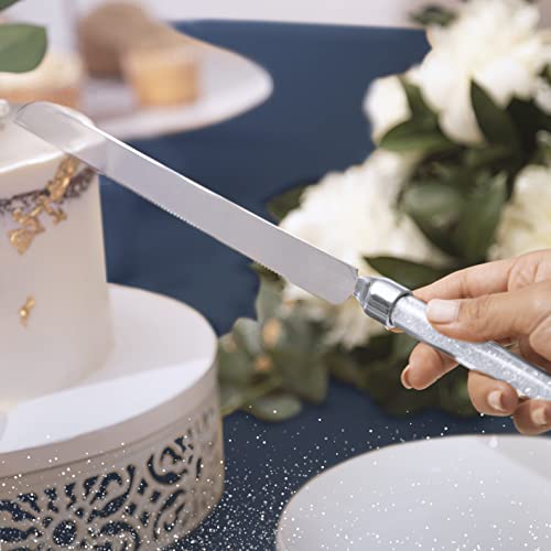 Cake Knife And Server Set With Silver Glittering Bead Handles - Packaged in a Gift box-Top Gift Idea!- Elegant Stainless Steel Silverware For Weddings, Birthdays, Anniversaries - Thumbnail 7