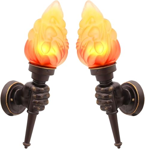 CYMHJ Aplique de pared con forma de antorcha vintage, 1 par de apliques de pared elegantes, iluminación de pared, estilo retro campestre, pantalla de vidrio, iluminación - Valioso asistente
