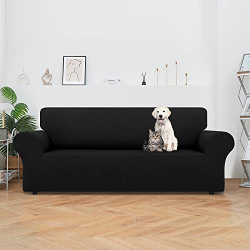 Lurka Stretch Sofa Covers - Spandex Non Slip Couch Sofa Slipcover, Soft With Elastic Bottom For Kids, (79'' - 94'', Large, Black) #TOP1