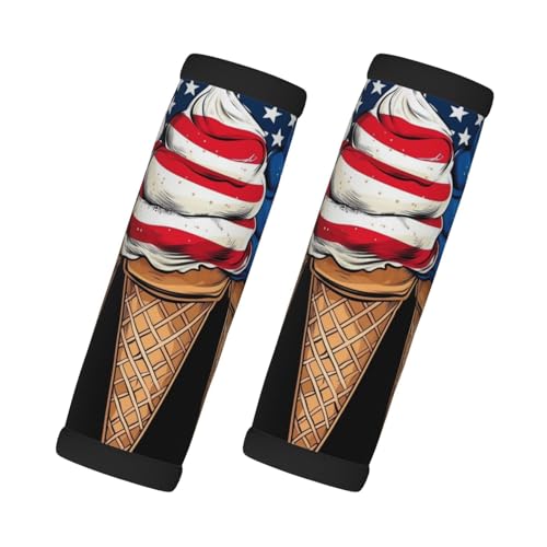 Paquete de 2 fundas de neopreno para asa de equipaje para maleta, Día de la Independencia, bandera estadounidense, helado, identificadores de equipaje, etiquetas de equipaje, regalo de accesorios de
