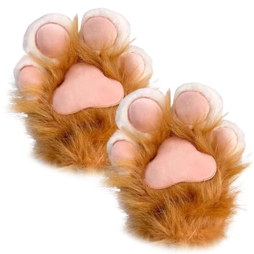 Guantes de pata de gato Therian naranjas un par de manoplas de felpa peluda para cosplay 6