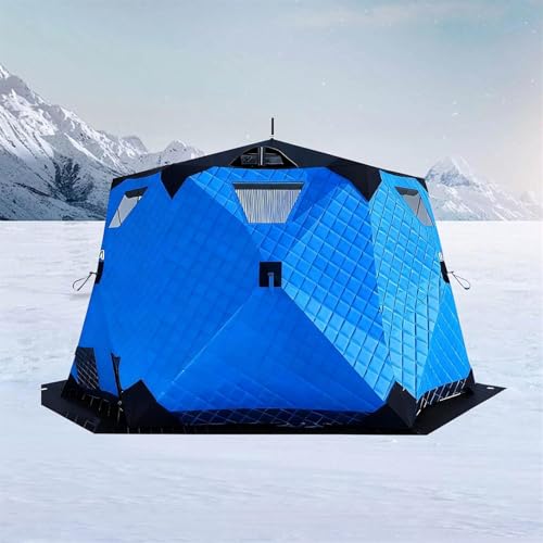 Abri de pêche sur glace – Tente pop-up isolée portable pour 6 à 10 personnes, Shanty hexagonal 420D pour la pêche en hiver