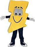 Yellow Lightning Bolt Mascot Costume for Adults Men & Women with Built-in Fan Inside the Head (Yellow, L: 5'9' to 5'11')