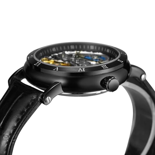 Image of FORSINING Men's Self Winding Automatic Watch Tourbillon Analog Skeleton Movement Moon Phase Wrist Watch with Genuine Leather Strap