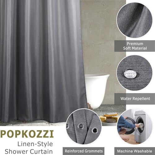 Popkozzi Grey Fabric Shower Curtain: Gray Anti Mould Mildew Resistant Water Repellent Washable Curtain for Wet Room - Image 2