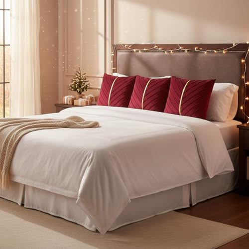 Image of Red Velvet Pillow Covers 18x18 inch Pack of 2 Gold Decor