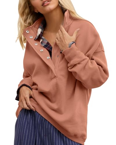 Image of Gacaky Sweatshirt for Women Oversized Casual Long Sleeve Button Henley Neck Pullover Tops Fashion Outfits Clothes