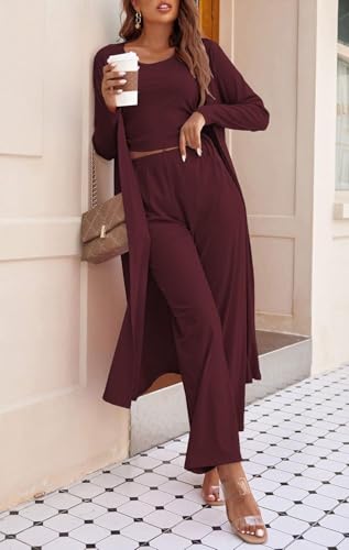 Image of Ladies 3 Piece Long Sleeve Soft Set Hide Belly Fat Formal Sweatsuit Open Front Casual Cardigan