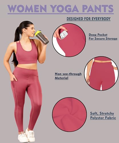 Image of NEVER LOSE Thick High Waist Yoga Pants with Pockets, Tummy Control Workout Running Yoga Leggings for Women